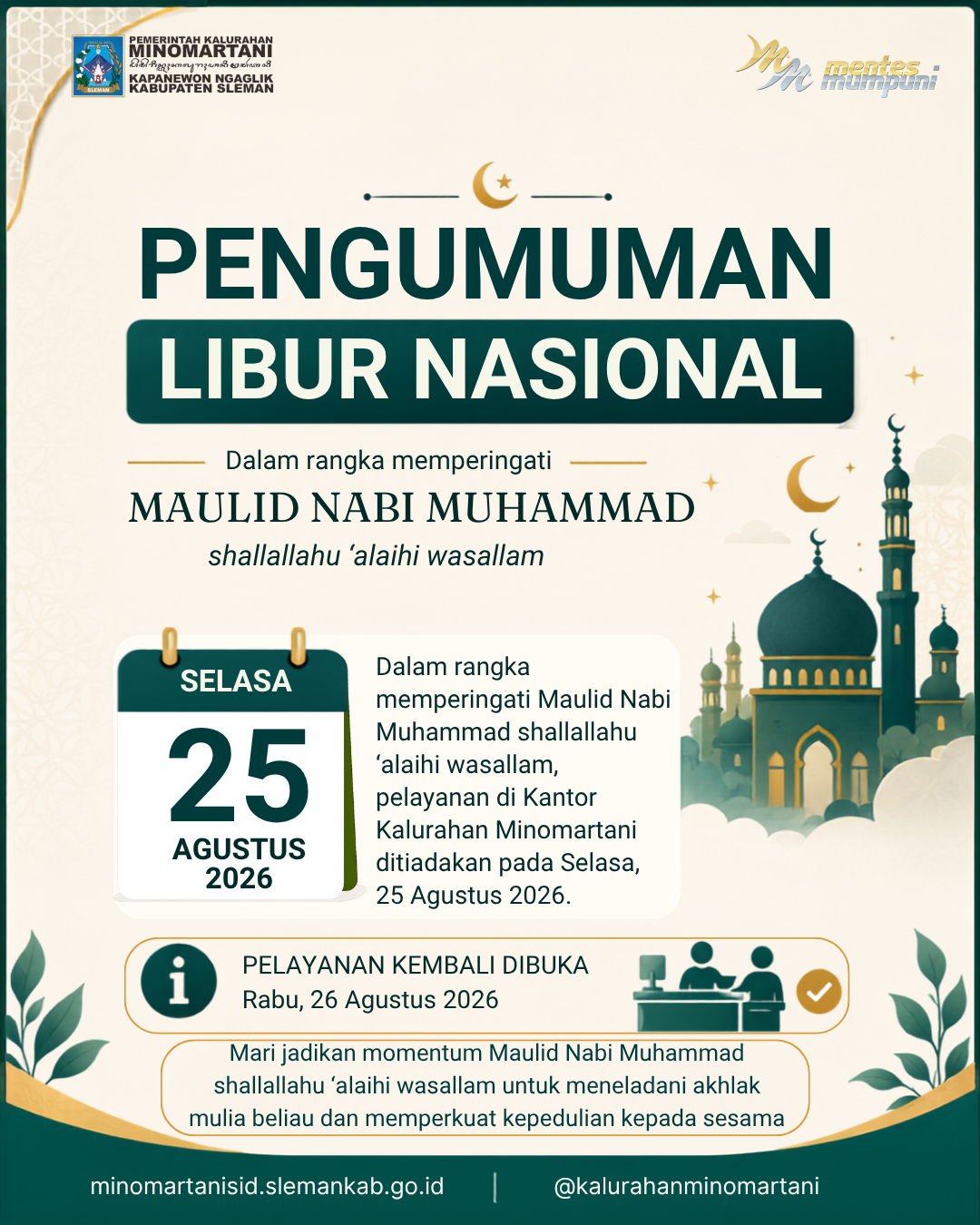 Pelayanan Kalurahan Minomartani Ditiadakan pada 25 Agustus 2026